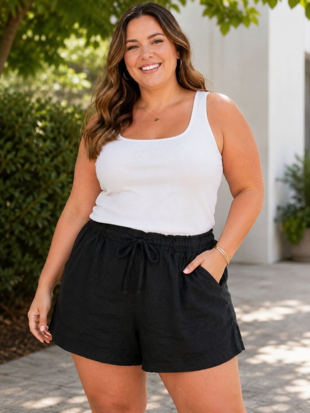 Ava & Viv Plus Size XXL Black Drawstring Shorts Linen Blend Relaxed Casual Summe